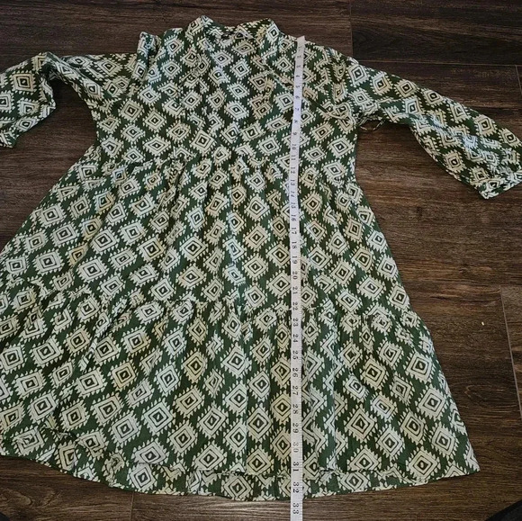 Zara Cadie Geometric Green Mini Smock Dress Boho, Cottagecore SZ Small - Picture 11 of 13
